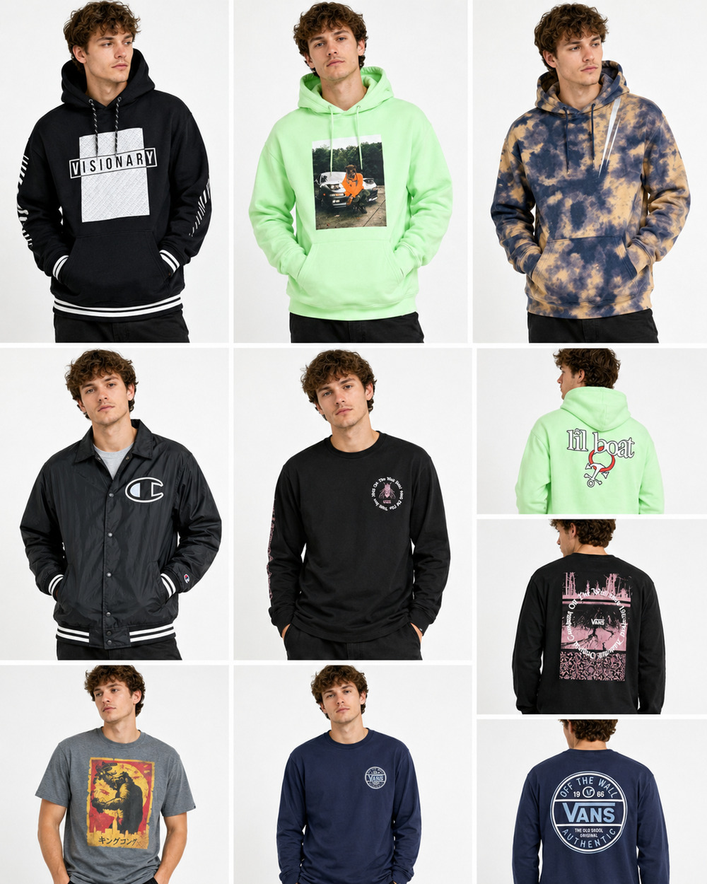 Men’s Medium Clothing Lot – Hoodies, Vans Shirts, Champion Jacket, Graphic Tees